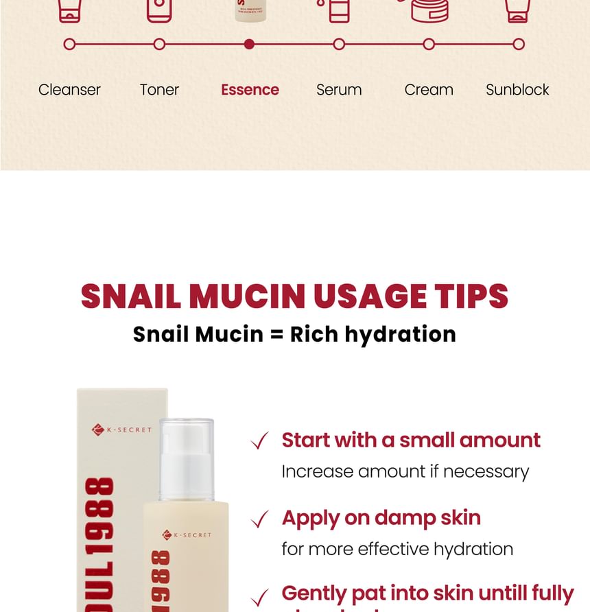 K-Secert Seoul1988 Essence Snail Mucin 97% +Rice 100Ml